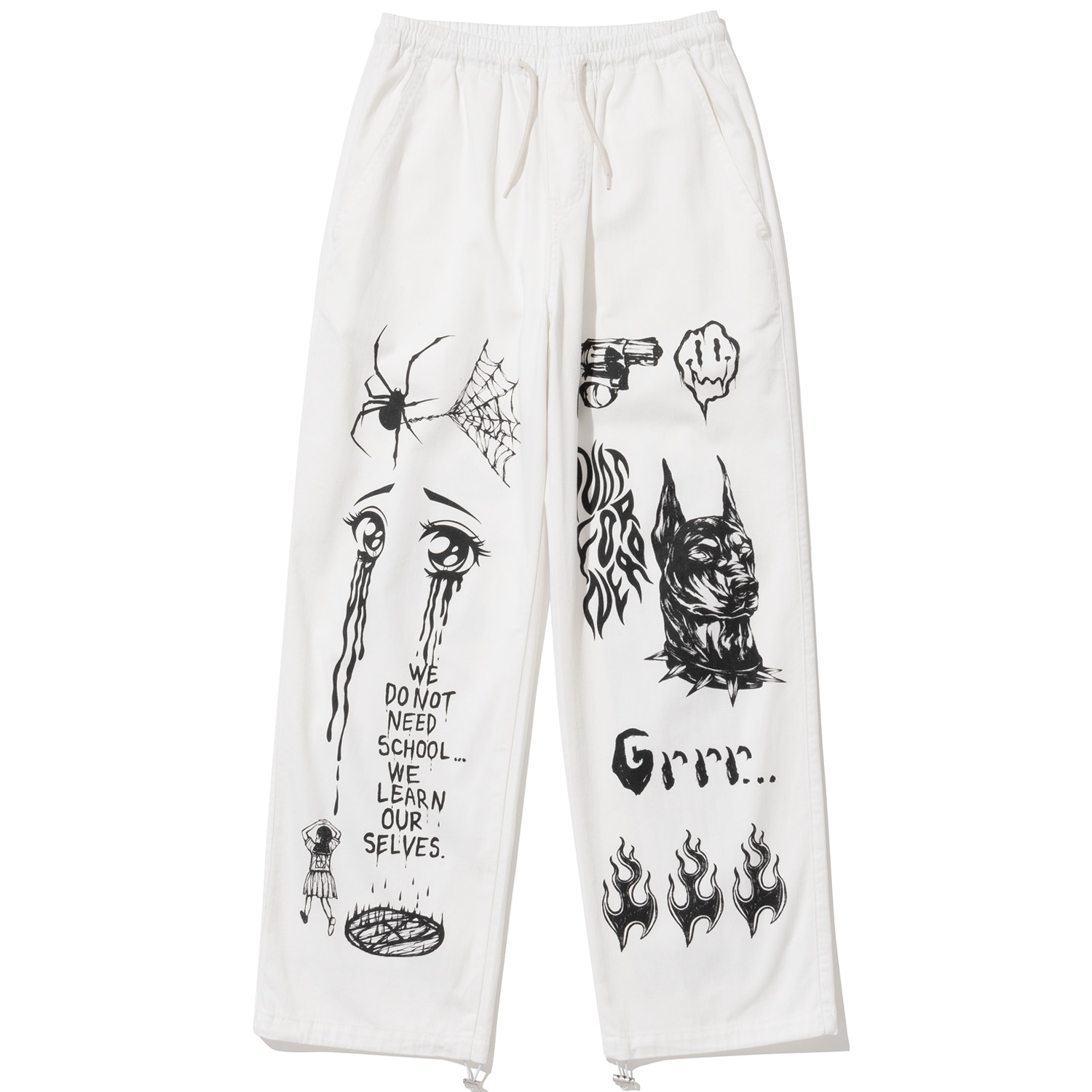 Graphic Printed Cotton Pants - Ivory,NOT4NERD