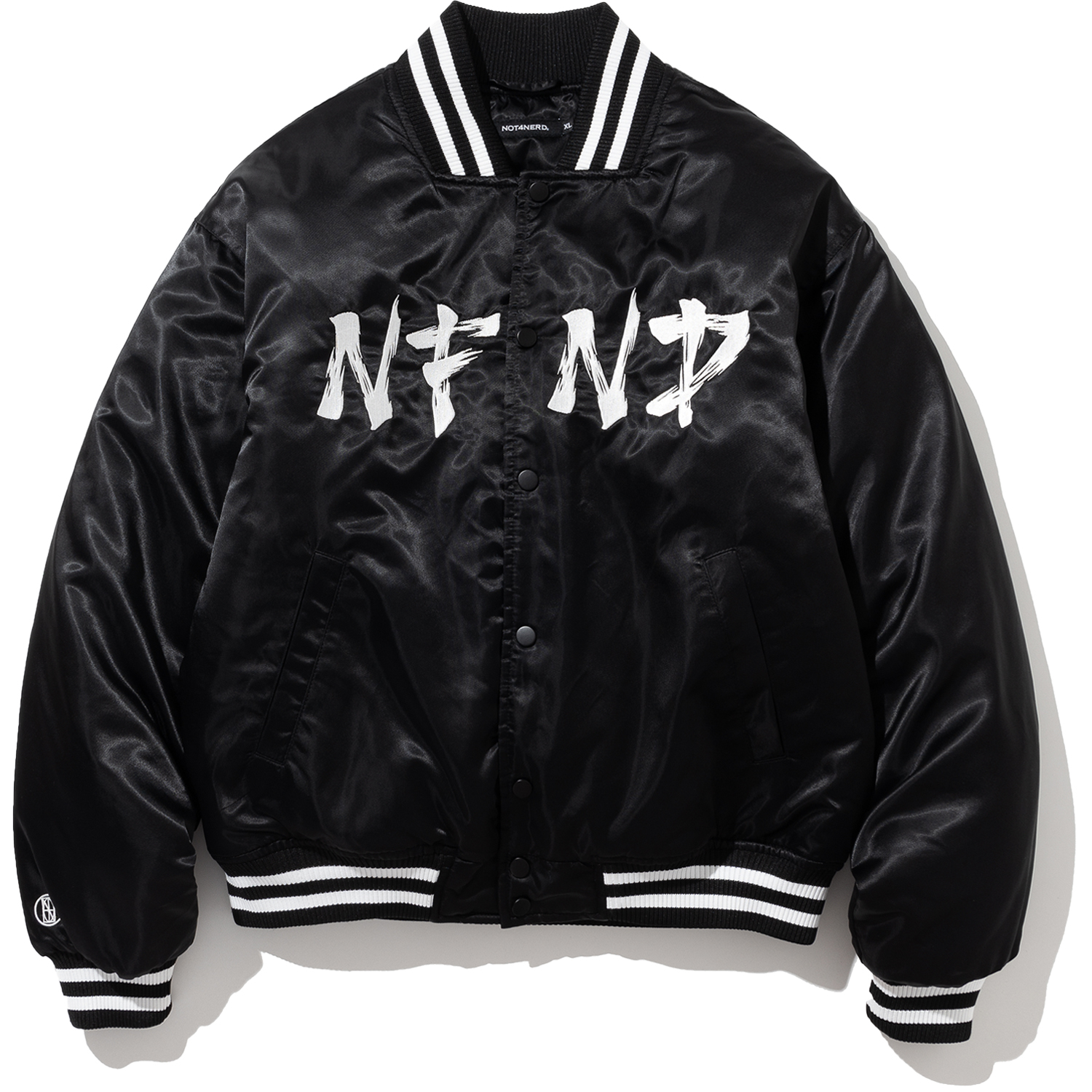 NFND Logo Nylon Varsity Jacket - Black,NOT4NERD
