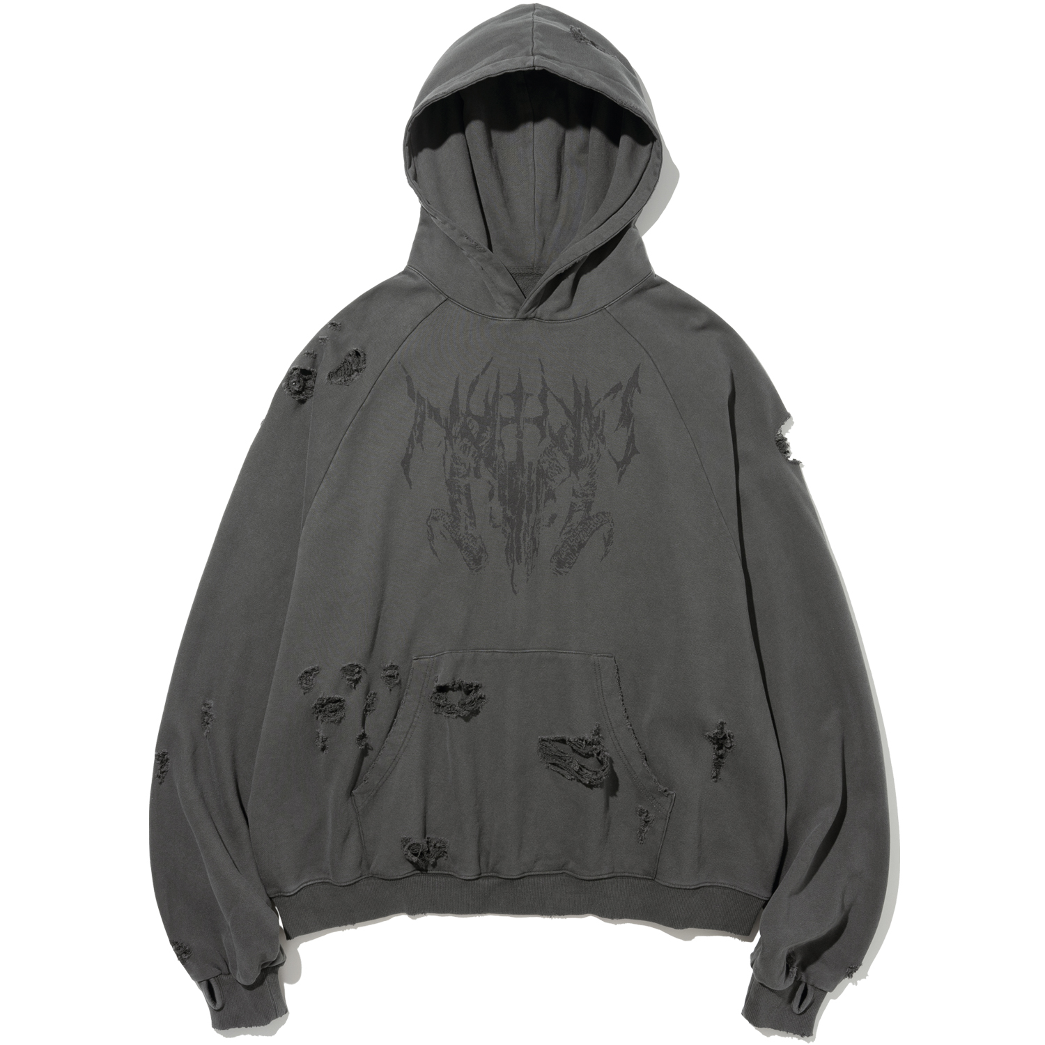 Destroyed Pigment Goat Pullover Hood - Charcoal,NOT4NERD