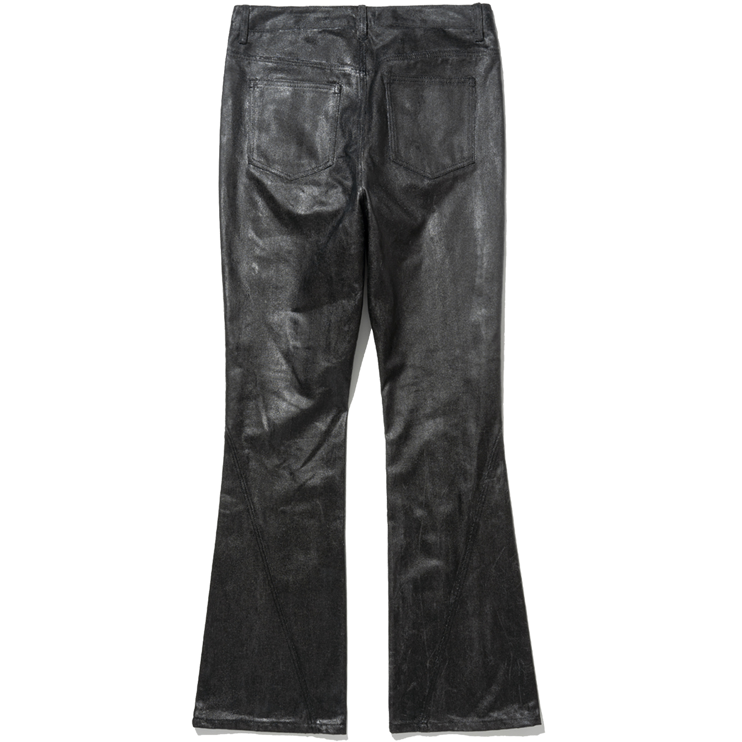 Curved Dirty Wash Bootscut Denim Pants - Coated Black,NOT4NERD
