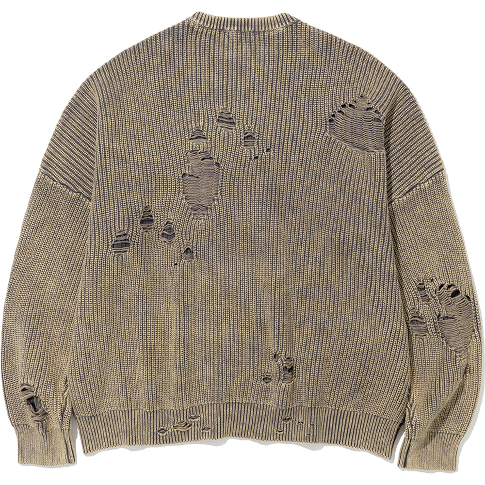 Pigment Dyeing Destroyed Knit Sweater - Charcoal,NOT4NERD