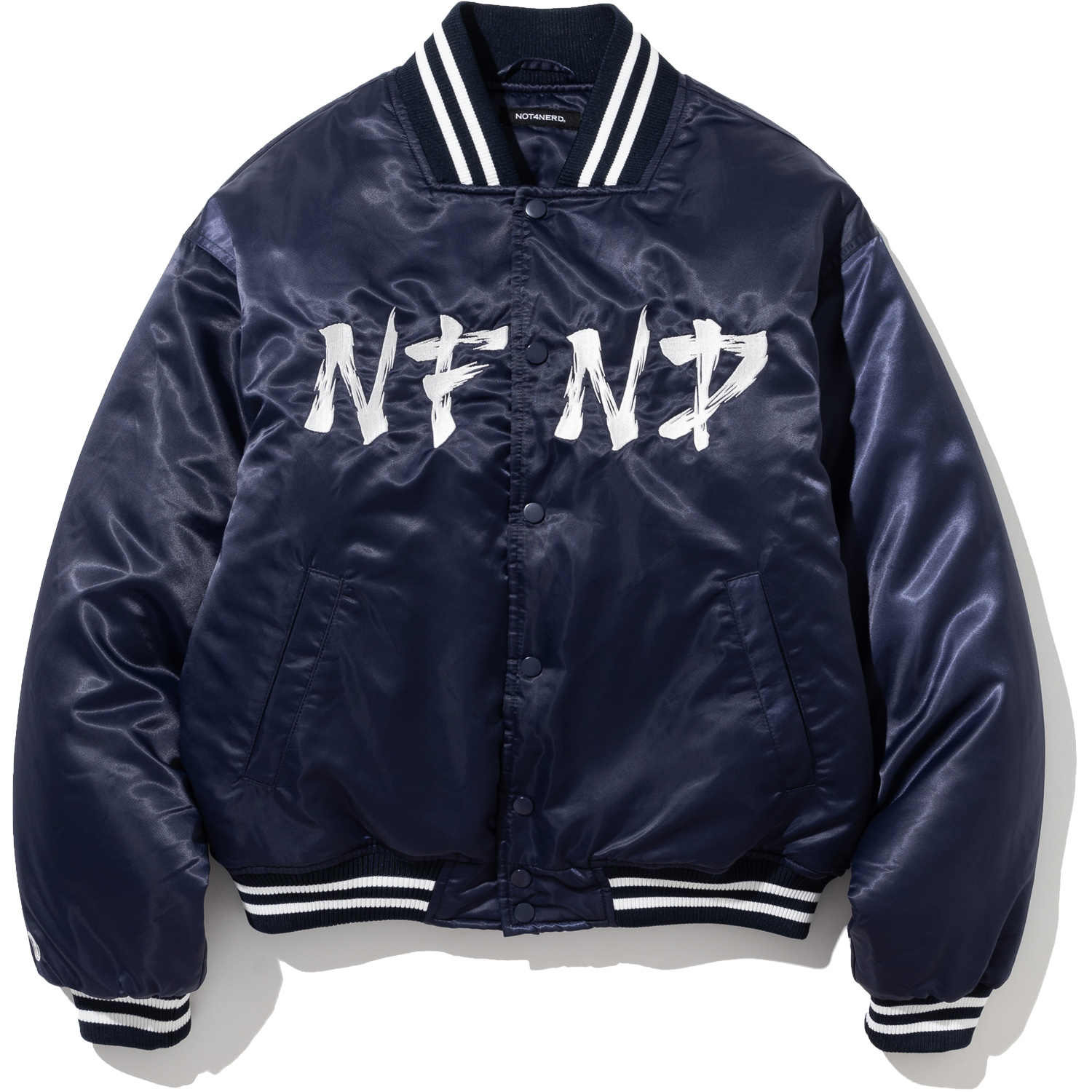 NFND Logo Nylon Varsity Jacket - Navy,NOT4NERD