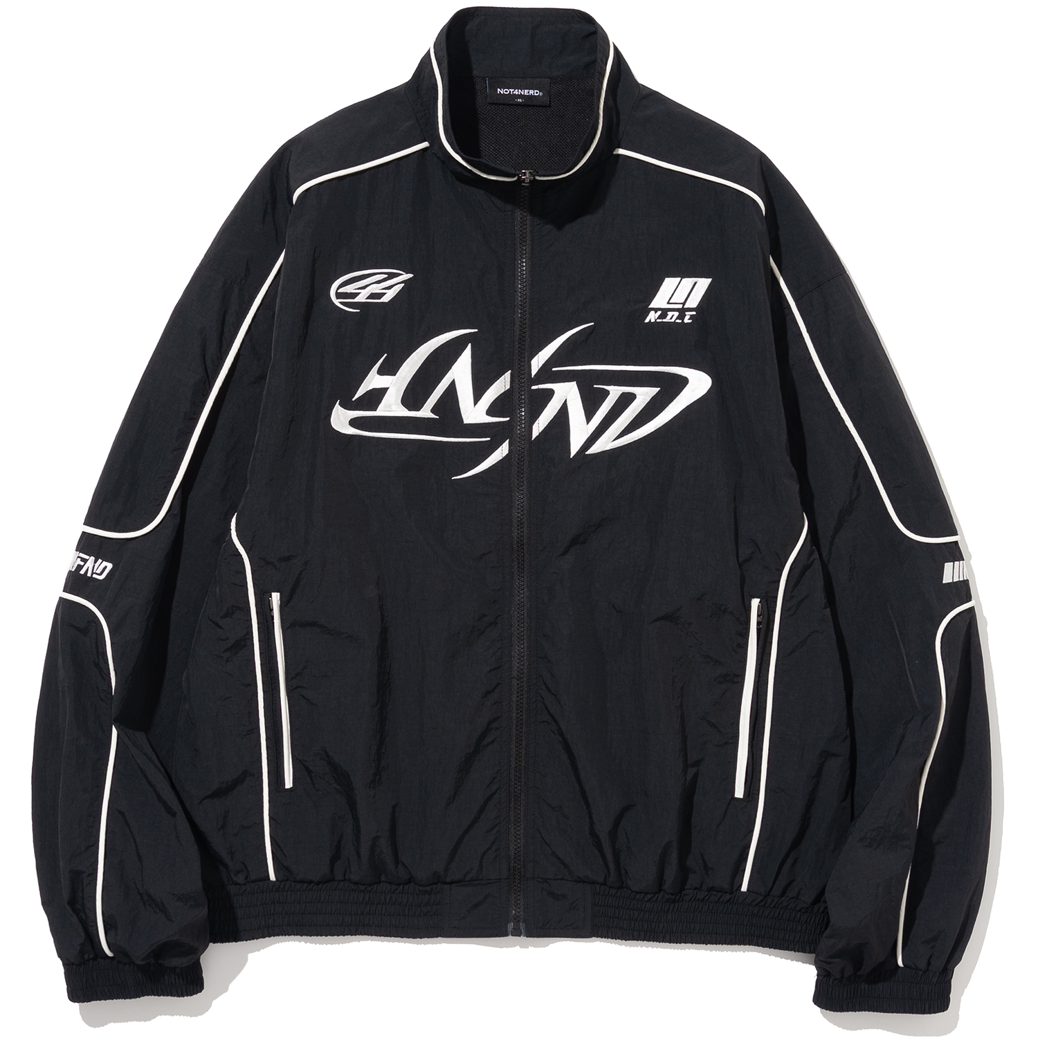 [4월 29일 예약배송] Tribal Logo Nylon Racing Jacket - Black,NOT4NERD