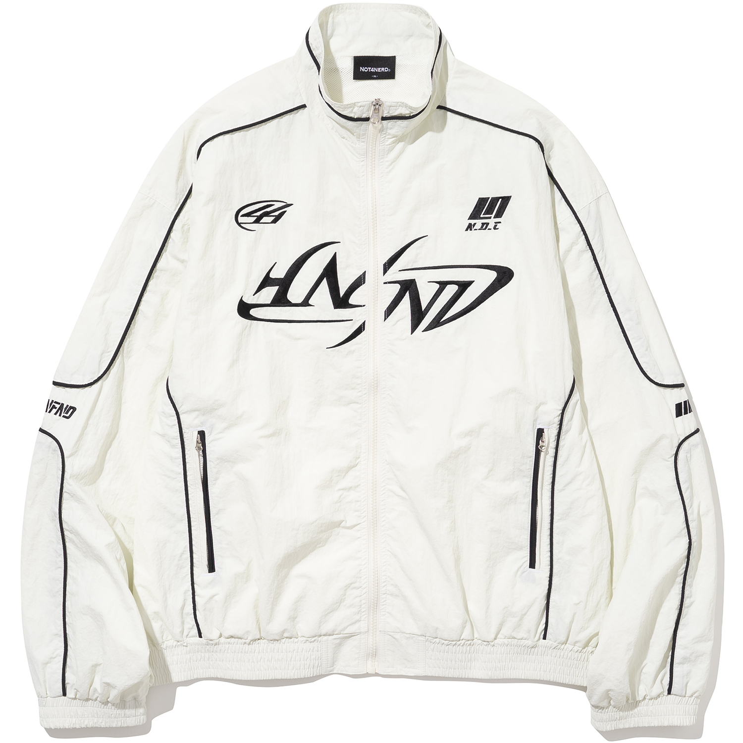 [5월 10일 예약배송] Tribal Logo Nylon Racing Jacket - White,NOT4NERD