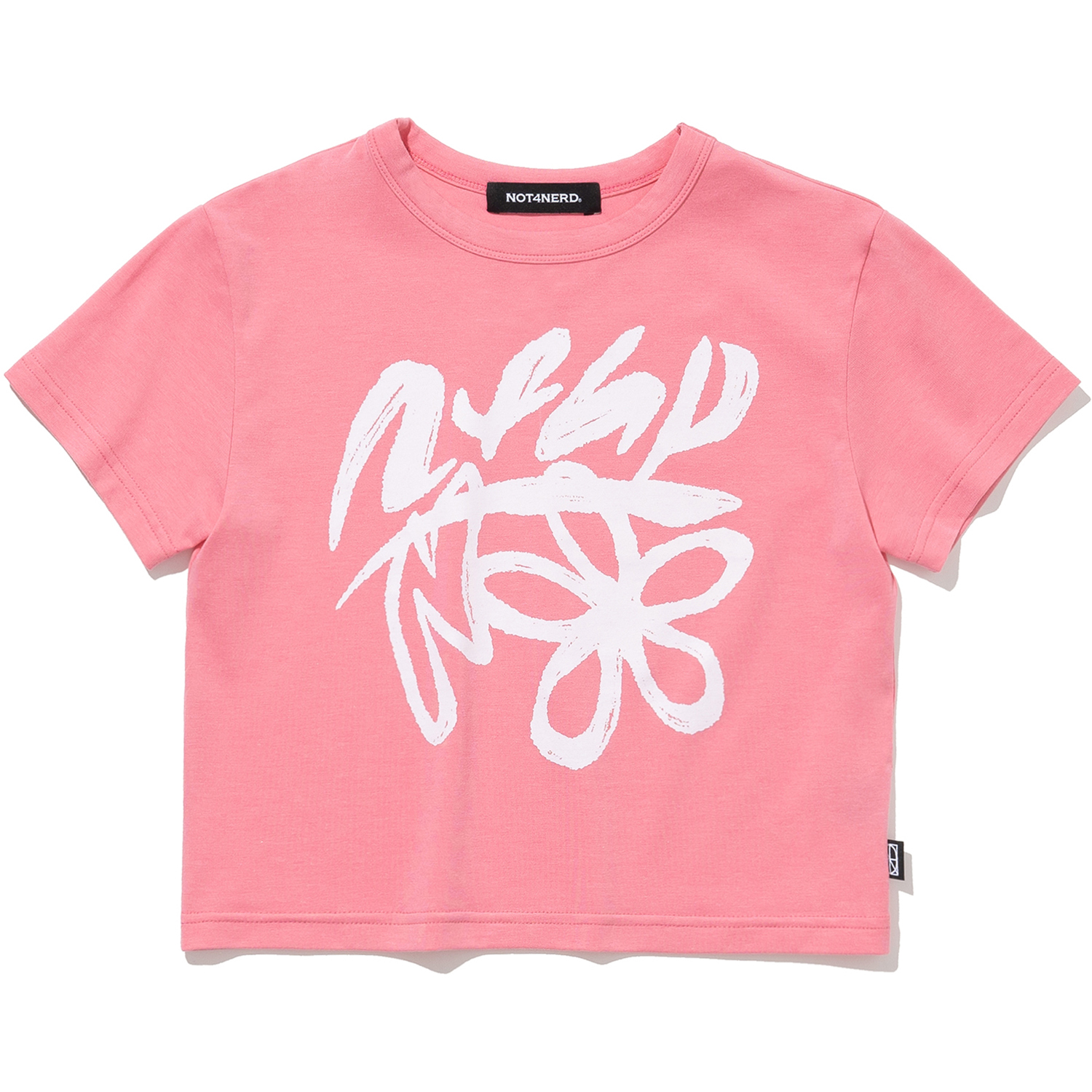 W Flower N4ND Logo Crop Tee - Pink,NOT4NERD