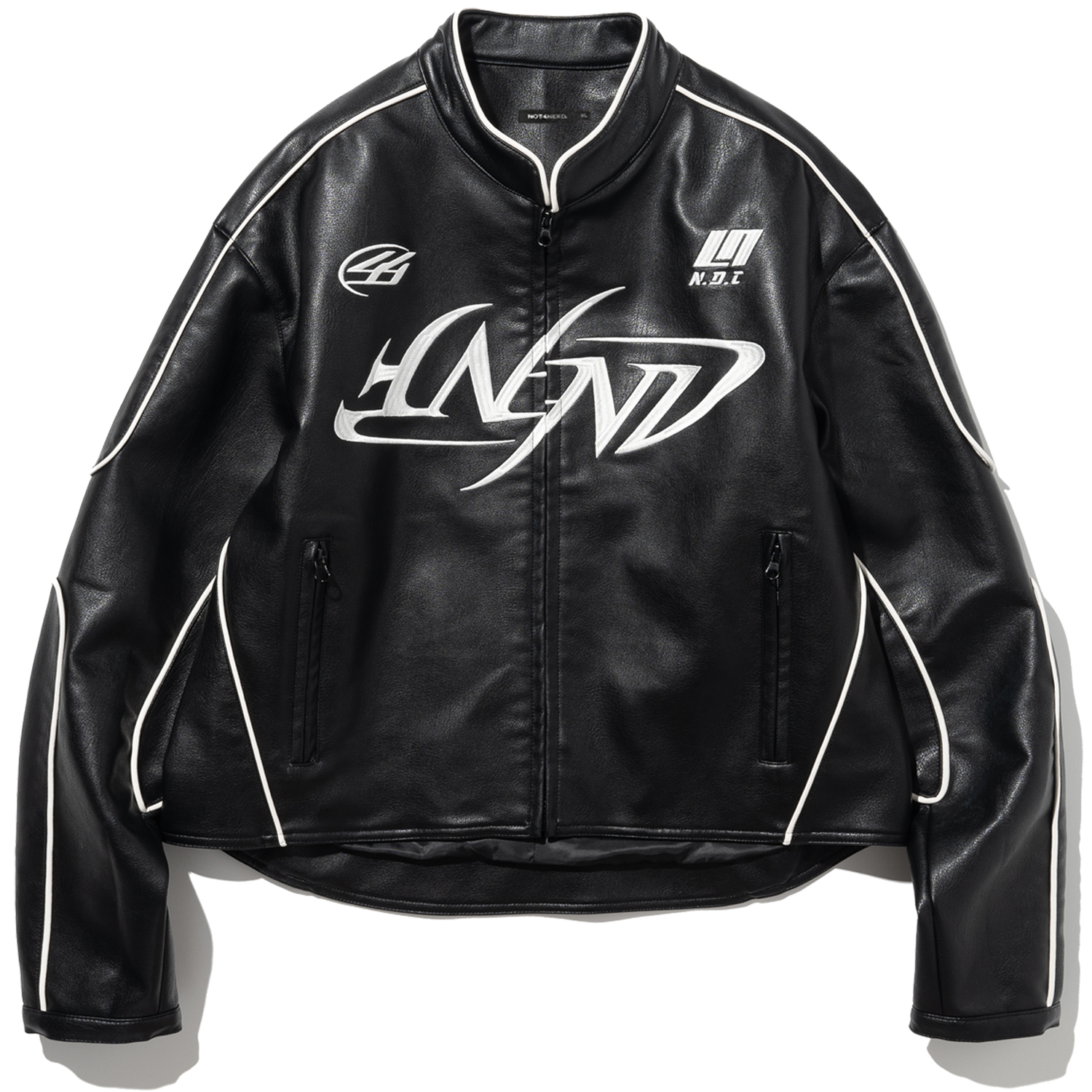 Leather ver. Tribal Logo Racing Jacket - Black,NOT4NERD
