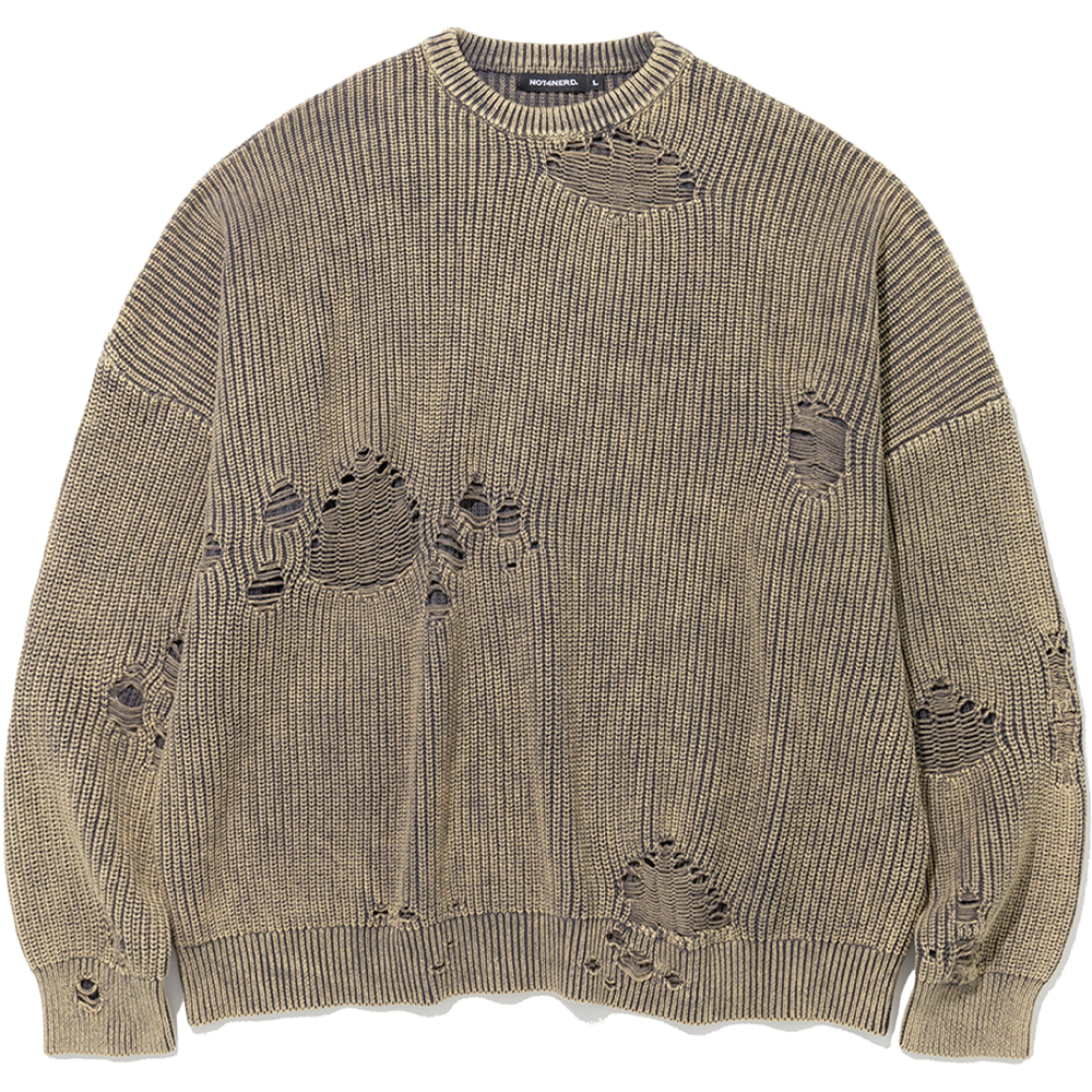 Pigment Dyeing Destroyed Knit Sweater - Charcoal,NOT4NERD