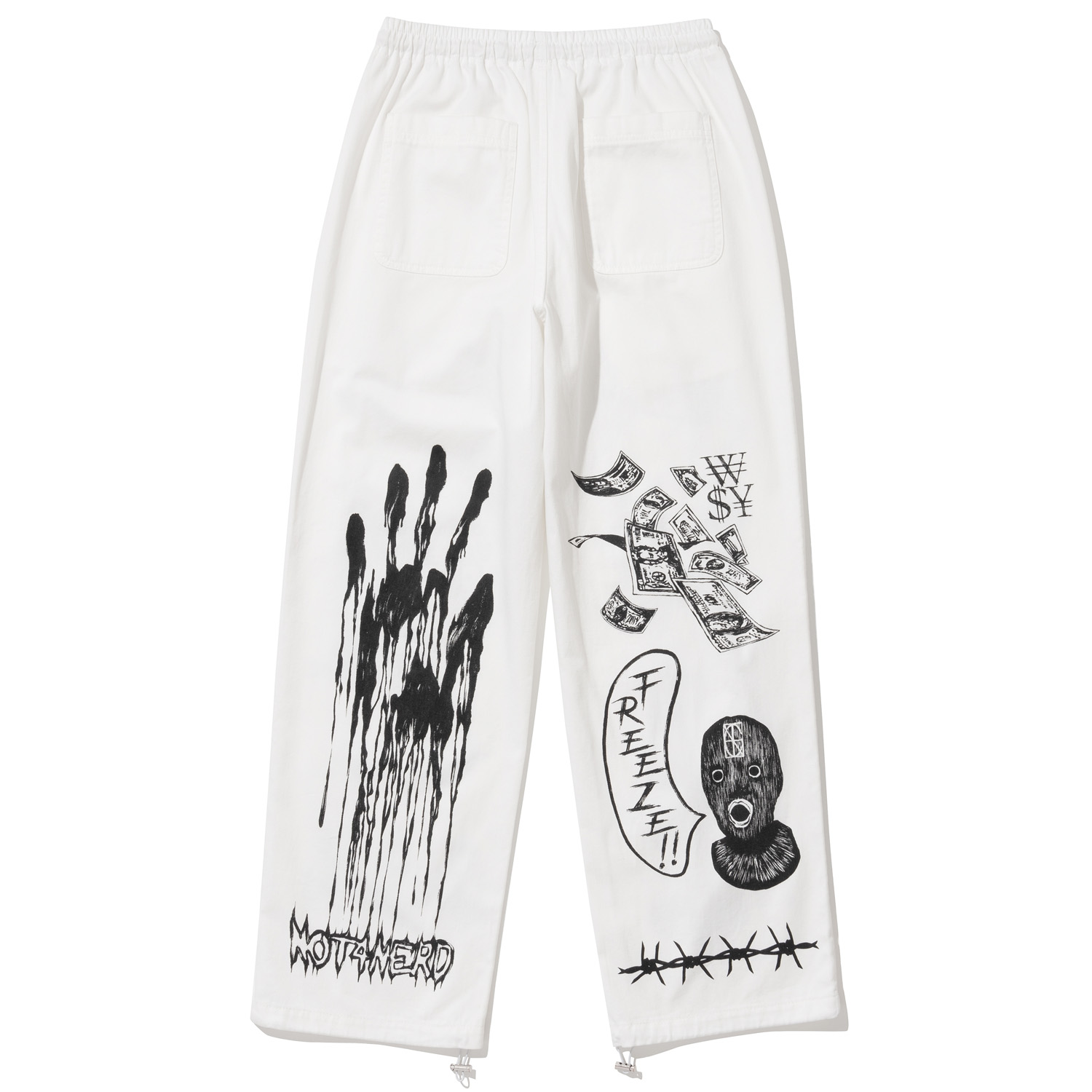 Graphic Printed Cotton Pants - Ivory,NOT4NERD