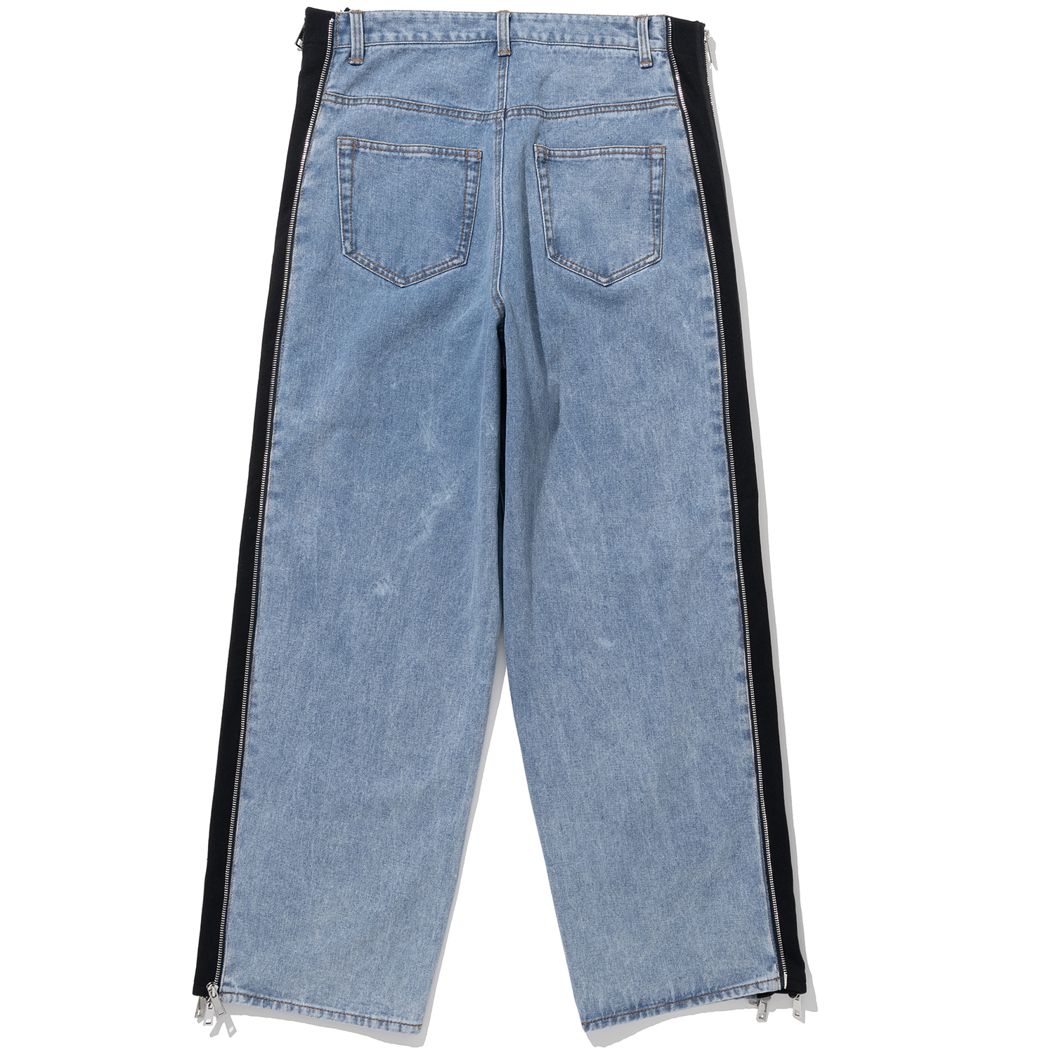 Side Zipper Incision Denim Pants - Deep Blue,NOT4NERD