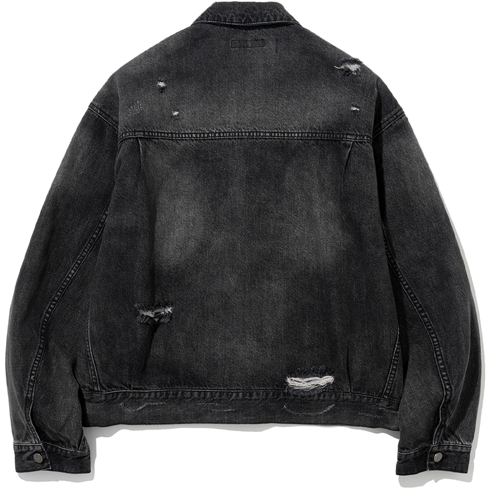 Dirty Wash Destroyed Denim Jacket - Black,NOT4NERD
